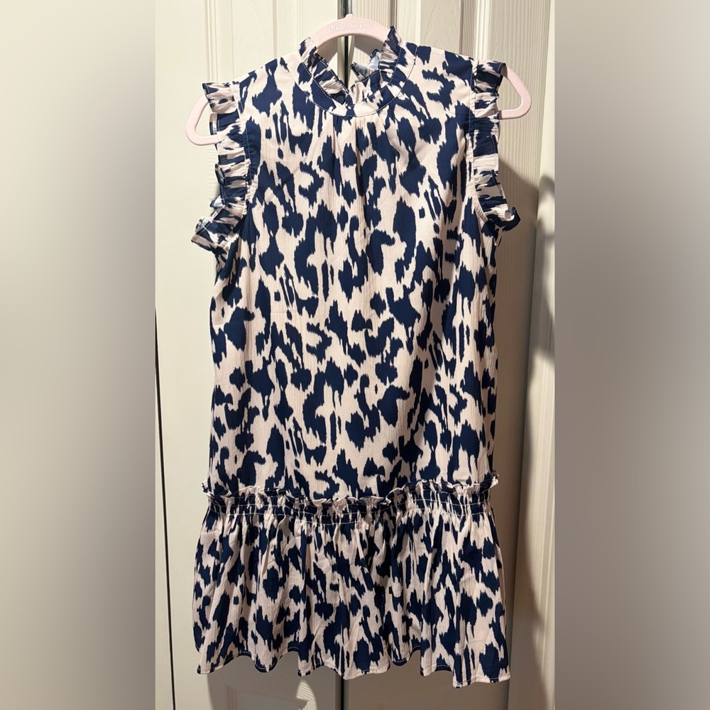 Pinch Blue and Cream Peplum Ruffled Mini Dress